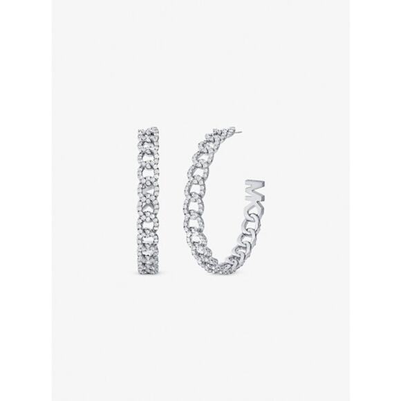 Michael Kors Precious Metal-Plated Brass Pavé Curb Link Hoop Earrings - Picture 1 of 1